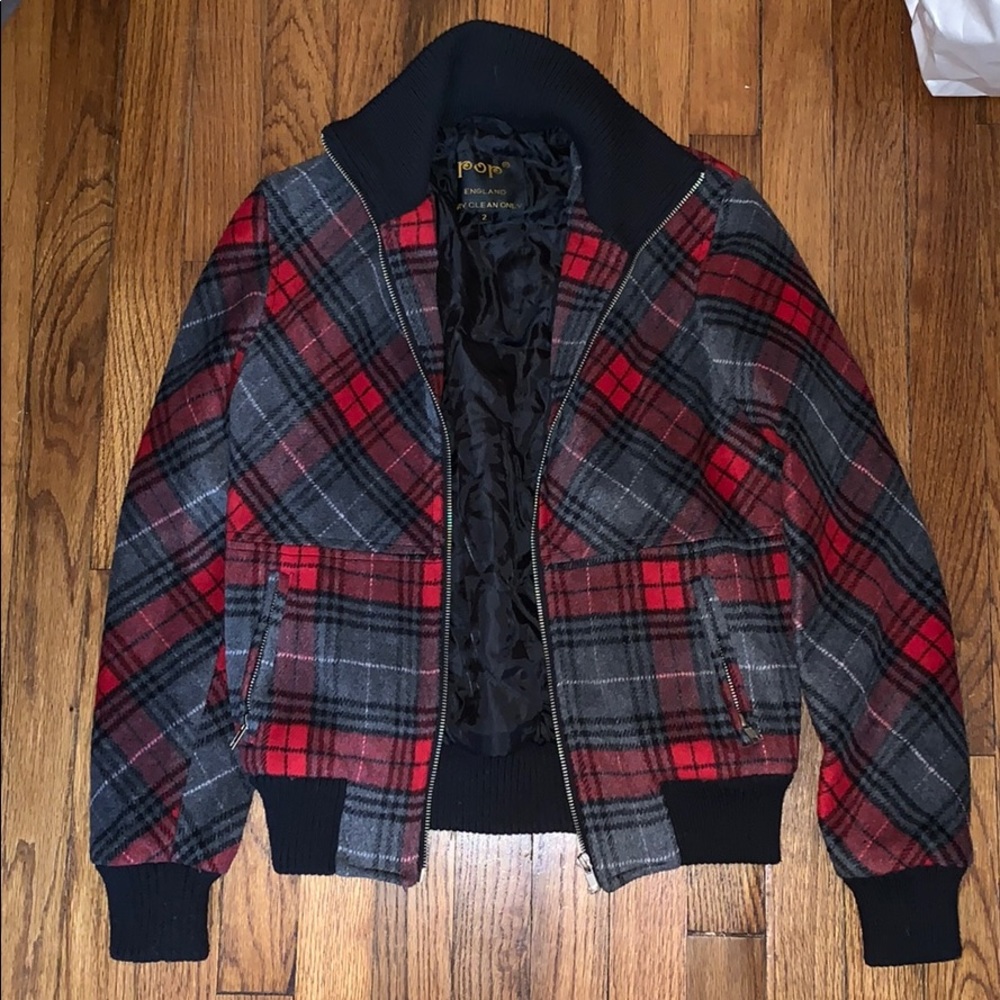 Vintage red, black, and gray bomber jacket